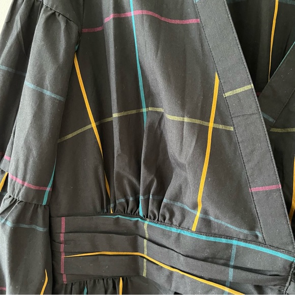 Black and Multicolor Striped Tie-front Maxi Tunic Top - Picture 3 of 4